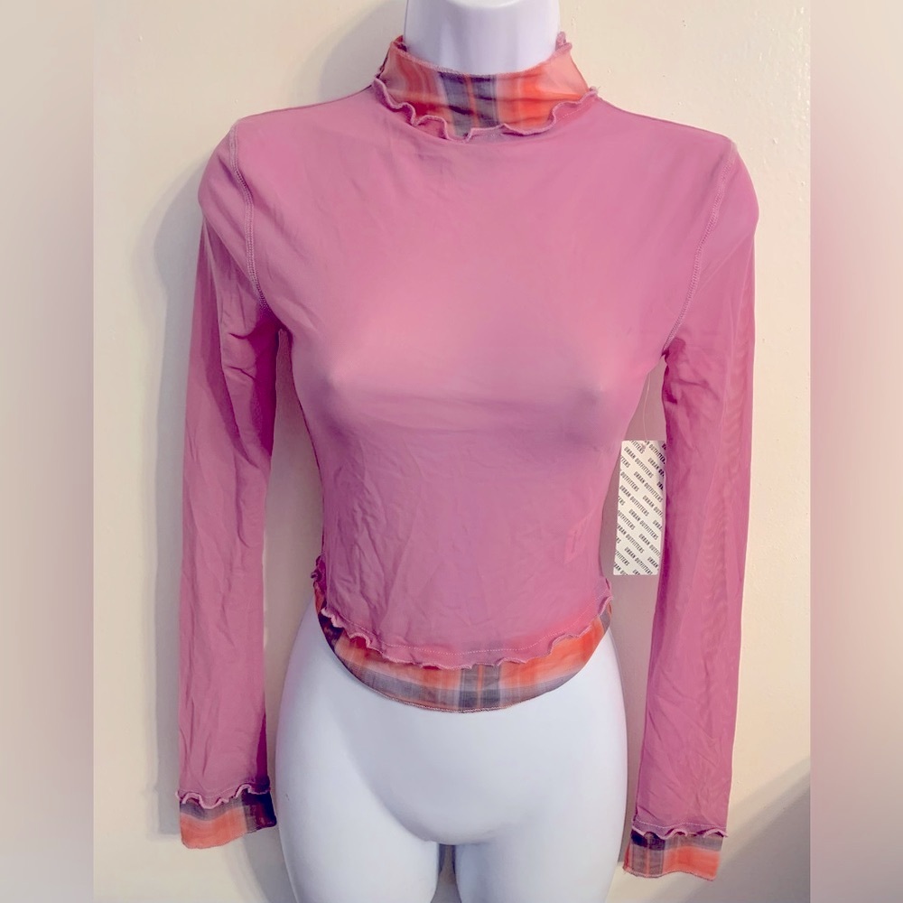 (NWT) Urban Outfitters Junior’s Size Small Sheer Purple Top With Plaid Trim